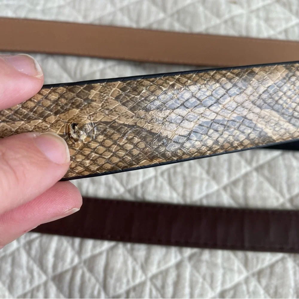 Bundle of 3 Classic Brown, Tan Croc Snakeskin Pattern Belts Animal Print Medium